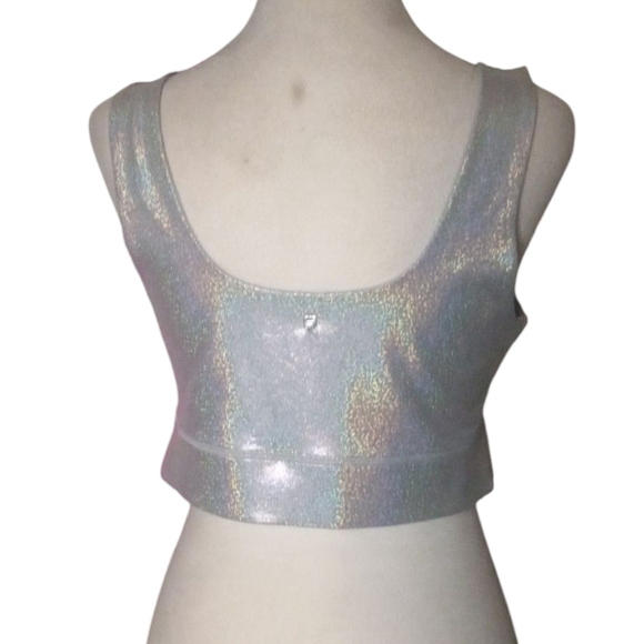 Fabletics Harlyn Medium Impact Sports Bra Silver Glitter Hologram Size Medium - Picture 5 of 7
